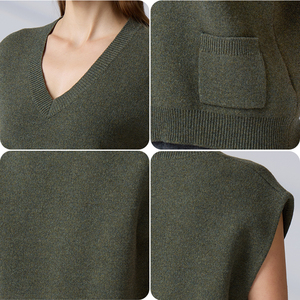 Chaleco de Punto Personalizado de Lana Geelong con Cuello en V para Mujer, sin Mangas, con Bolsillos, Suéter de Punto para Mujer - Product Image 6