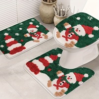 Tapis de salle de bain de Noël en promotion, ensemble de trois pièces, tapis décoratif pour une ambiance festive, tapis de bain facile d'entretien