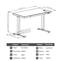 Bureau debout électrique à double moteur, hauteur réglable, 80 kg, plateau en bois 725-1225 mm avec tiroir, pour bureau à domicile