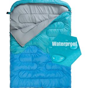Теплый конверт с капюшоном спальный мешок двойной ширины три сезона Водонепроницаемый Кемпинг пара спальный мешок подходит для семьи - Product Image 6