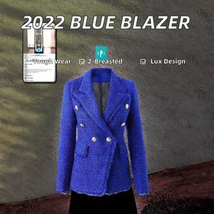 2025 New <strong>Royal</strong> <strong>Blue</strong> Tweed <strong>Jacket</strong> <strong>for</strong> <strong>Women</strong> Double-Breasted with Button Decoration Solid Pattern Luxury Winter Blazer - Product Image 2