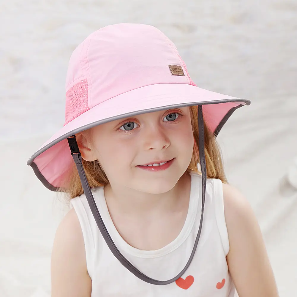 OEM Logo personnalisé été enfants UPF 50 + soleil enfants jouer chapeau large bord plaine pêcheur enfants plage seau chapeaux