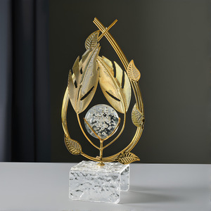 Crystal Ball Art Ornament Gold Leaf Design Glass Acrylic Iron Home Decoration Entryway Living Room Office Decor - Product Image 4