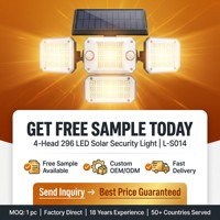 Lampe solaire avancée à détecteur de mouvement 296 LED, 4 panneaux pliables, double détection de mouvement PIR pour extérieur et jardin
