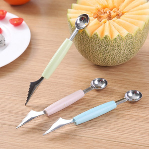 Double-Ended Stainless Steel Fruit Baller Watermelon Scoop With Knife For Fruit Carving And Plating Nordic Blue - Product Image 2