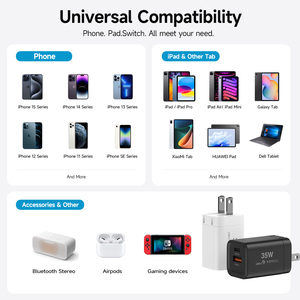 Chargeur familial Vina 35W GaN double ports PD QC4.0 prises US/EU/UK charge simultanée <span class=keywords><strong>iPhone</strong></span> Smartwatch charge - Product Image 6