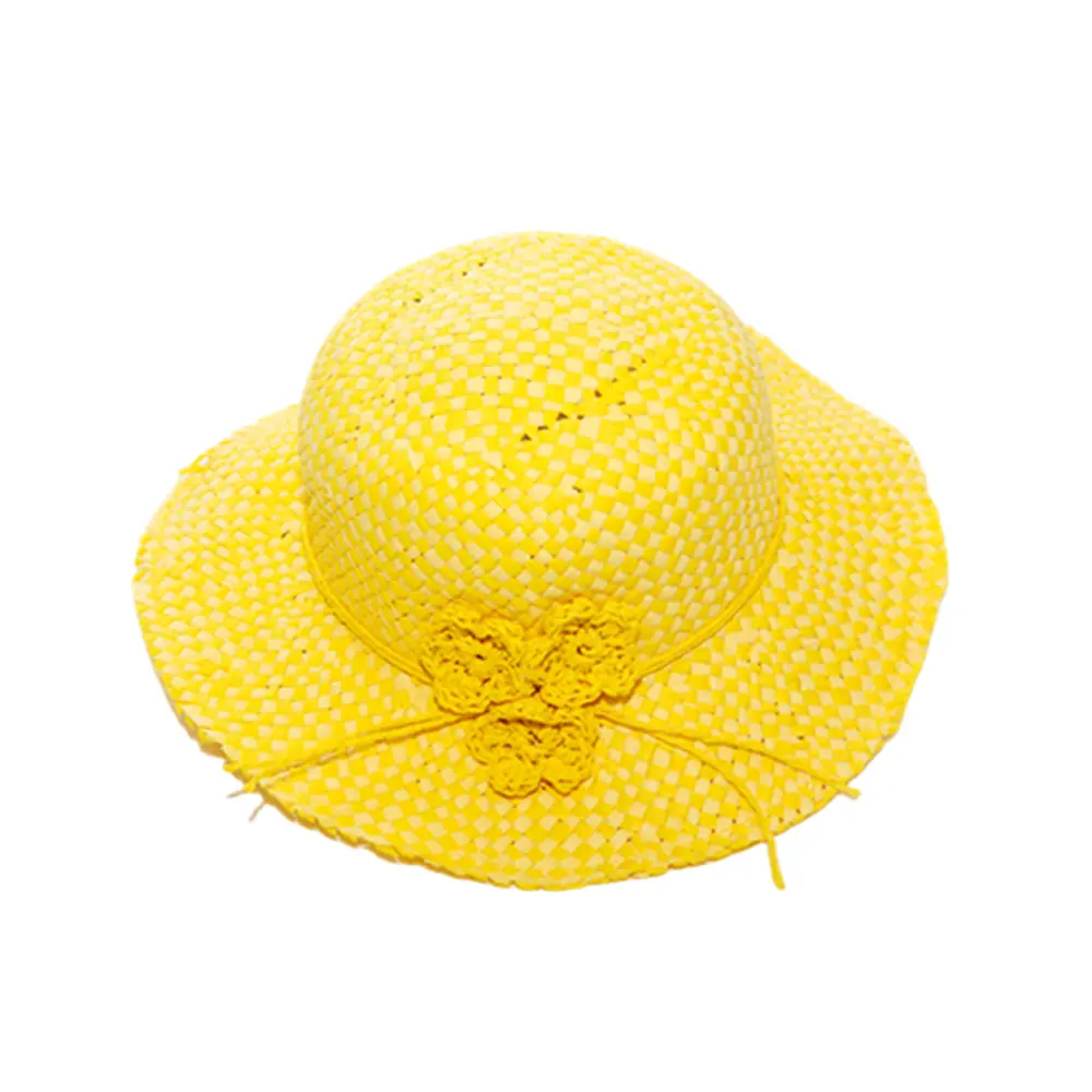 OEM di alta qualità Boho giallo ragazza Lala fiore di paglia per bambini scuola di carta Puffy cappello di paglia personalizzato