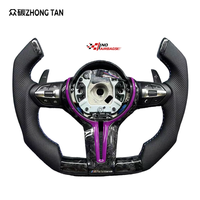 Volant sport en fibre de carbone à fond plat pour E60/F15/F90 - Cuir rouge 3 branches 40mm