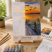 Kit de peinture par numéros personnalisé pour adultes, paysage de coucher de soleil sur quai en bois au bord du lac, peinture acrylique sur toile, décoration murale pour la maison