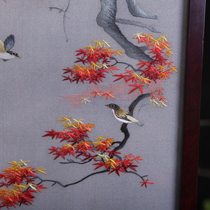 Suzhou Style Double Sided Embroidered <b>Screen</b> Red Maple Design Handmade Silk Craft <b>Decor</b> For Living Room Study Traditional - Product Image 5