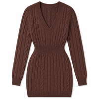En stock, échantillon disponible, qualité contrôlée, robe pull en acrylique lavable, col en V, manches longues, mini, pour femmes, hiver