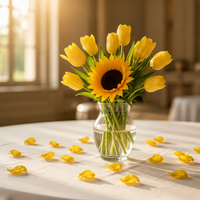 Lot de fleurs artificielles assorties en gros : tournesol jaune, tulipe, pétales de rose – Ensemble 3-en-1 pour centre de table de mariage, fête et décoration intérieure