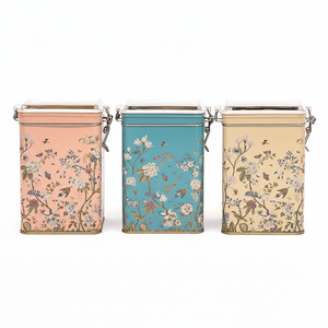 Kontensan 75x100x150 mm Rectangular Metal Box Set (Set 3) <b>Wire</b> Clasp Transparent Lid Floral Design Pastel Blue Botanica Design - Product Image 2