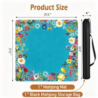 Tapis de Mahjong à Bordure Florale Colorée, Élégant, Imperméable, Pliable, Base en Caoutchouc Antidérapante, Tapis de Bureau Décoratif pour Poker et Usage Domestique
