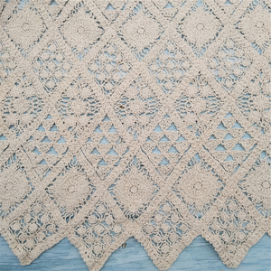 Tela de Algodón 100% Ecológica, Bordada con Cuerda Beige y Encaje Floral, Soluble en Agua, para Prendas y Textiles del Hogar - Product Image 1