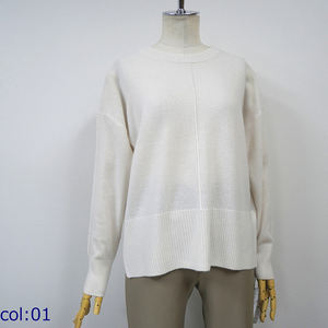 Jersey de cuello redondo de estilo informal para mujer, suéter de punto de Cachemira 100% con mangas largas, diseño de pliegue central, suave y cómodo - Product Image 1