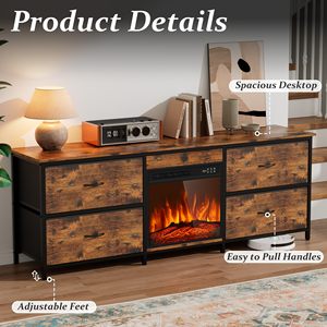 Meuble TV rustique en bois SENYU avec foyer électrique, 65 pouces et plus, mobilier moderne pour salon, montage au sol - Product Image 2