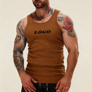 Özelleştirilmiş Slim Fit 2*2 nervürlü spor erkek Tank Top nefes boş kas erkek Tank Top ekran baskı spor salonu için üst giyim erkekler için - Product Image 4