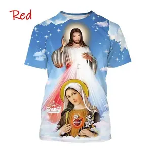 Christian Mother Of God Virgin Mary T-Shirt For Men Jesus Loves Casual Crew Neck Tee Tops Short Sleeve Oversized Men Tshirt