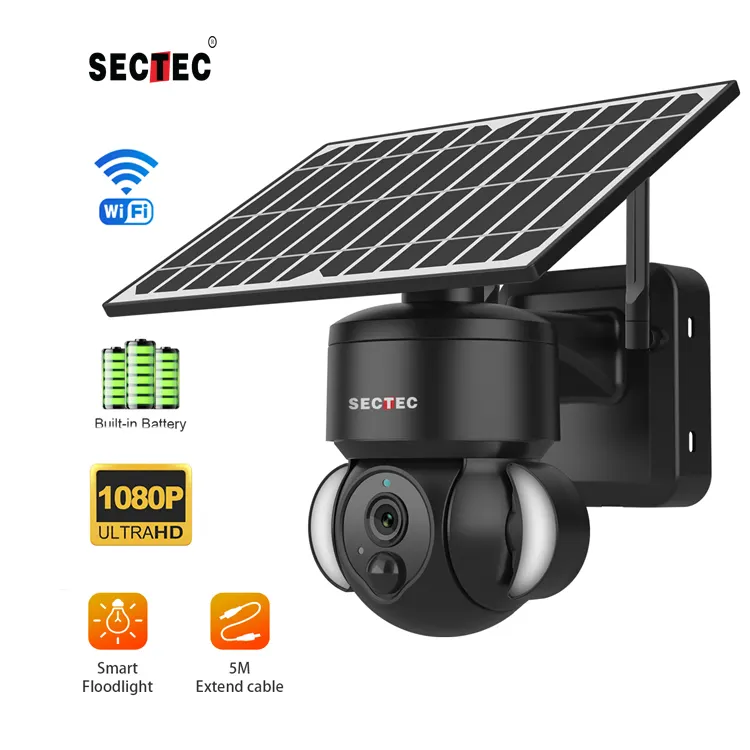 2022 SECTEC CCTV HD 1080P PIR Wireless CCTV Security System Solar Battery Camera IP Wifi 4G TUYA Network Camera