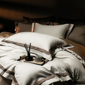 Minimalist 100-Count Cotton <b>Bedding</b> <b>Set</b> Striped Solid Color Four-Piece Duvet Cover <b>Set</b> Breathable Soft Skin-Friendly All-Cotton - Product Image 3