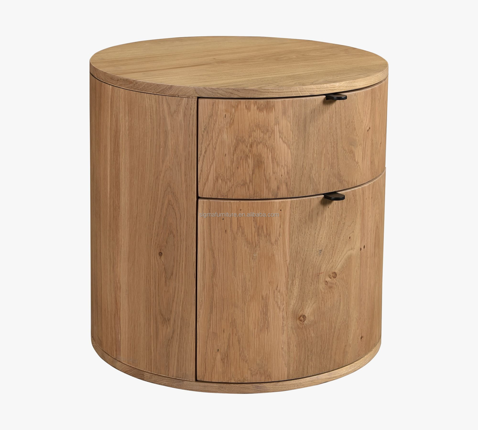 Luxury modern solid wood 2-drawer round bedroom bedside table cabinet nightstand
