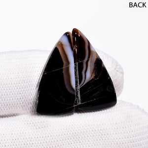 Pierre précieuse en agate noire naturelle à rayures, forme cœur, paire, 17+ carats, polie, pour la création de bijoux - Product Image 2