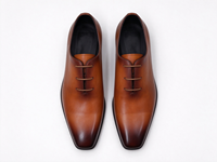Chaussures Oxford en cuir pleine fleur patiné peintes à la main pour hommes, couleur Tan, à lacets, bout uni, chaussures habillées formelles pour mariage, affaires, bureau