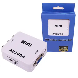 Mini HD RCA CVBS AV para VGA Conversor De Vídeo av2vga conversor de vídeo com 3.5mm plugue de áudio Para Computador TV Projetor Display