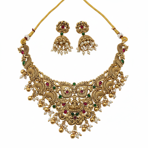 High Quality Traditional Alloy Gold Plated Zircon Green Beads Flower Design Bridal <b>Indian</b> Ethnic Wedding Engagement Anniversary - Product Image 2