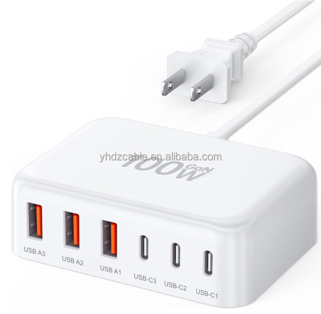 100W GAN Charger 6-port Multifunctional Desktop Fast Charging Station Android QC3.0 USB Travel Wall Charger 3USB C Power Adapter
