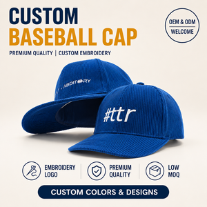 Gorra de Béisbol de Pana Personalizada con Logotipo Bordado, Ajustable, Unisex, Casual, de 6 Paneles, Calidad Premium, MOQ Bajo - Product Image 1