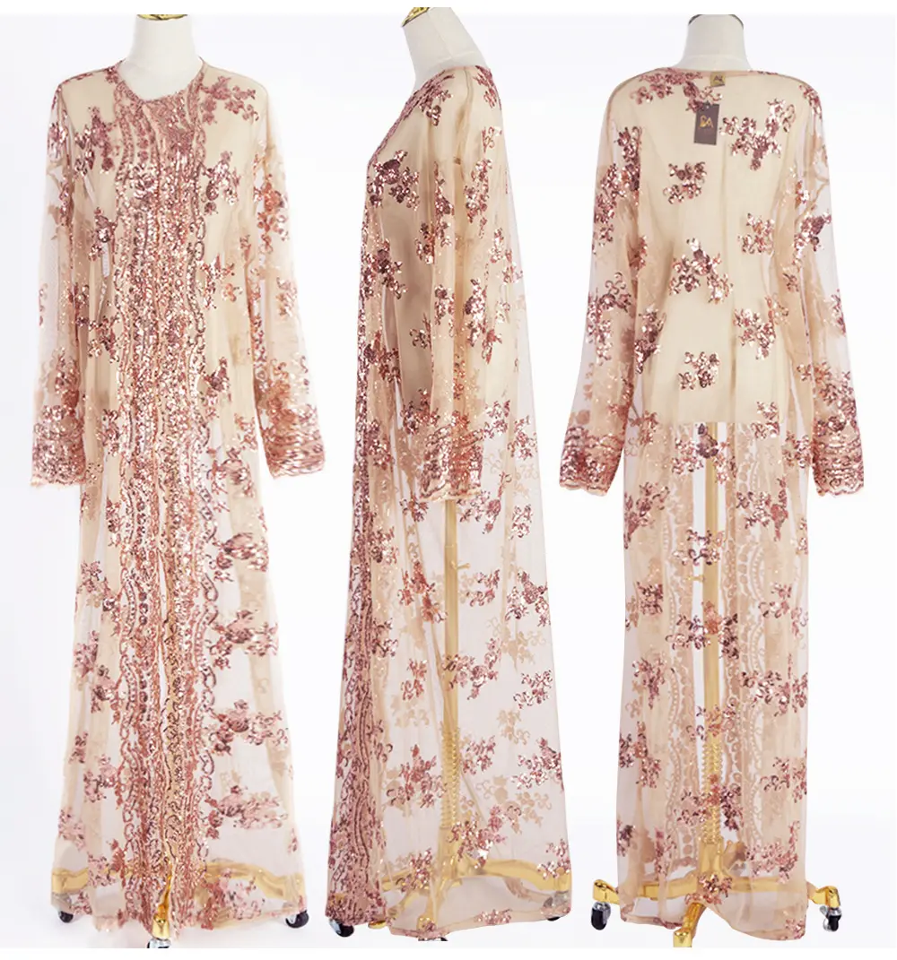 Dubai Casual Cardigan Mode Abaya Pailletten Kleid Großhandel Türkische Frau Caftan Marokkaner