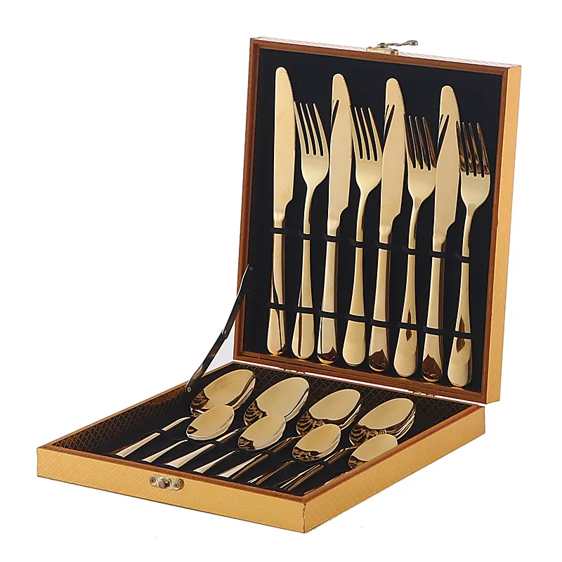 Stainless steel knife fork and spoon 16-piece gift wooden box set hotel Western-style individual cutlery set