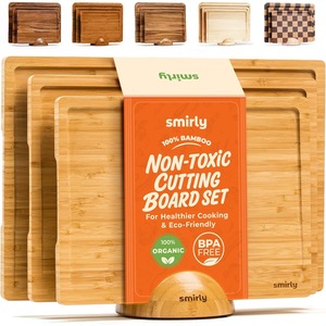 Juego de tablas de cortar de bambú Smirly de 3 piezas, no tóxicas, con soporte para uso en la cocina - Product Image 1