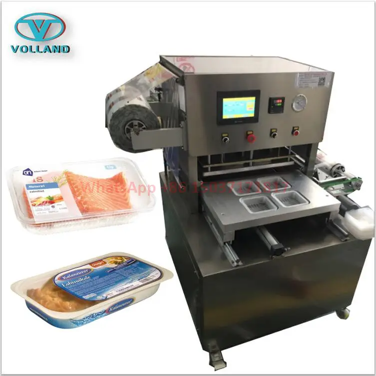 plastic box tray sealing machine/vacuum bowl sealer with gas flushing/Automatic Plastic Meal Food Salad Tray Sealer