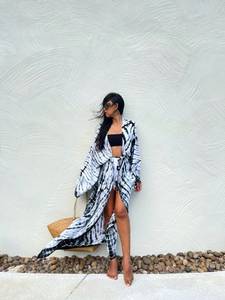 Nuevo estilo bohemio, hermoso vestido kimono, vestido kimono largo de verano con estampado floral bohemio y tie-dye, 100 % algodón, para mujer. - Product Image 5