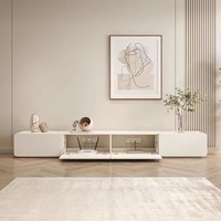 Meuble TV en bois blanc, 4 tiroirs, base plinthe, sans poignées, coins arrondis, laque mate, console multimédia pour salon, meuble bas