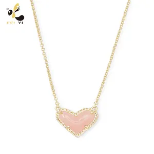 Gold Plated Enamel Colorful Love Heart Shape Pink Pendant Necklace OEM Jewelry For Women Valentine's Day Gift