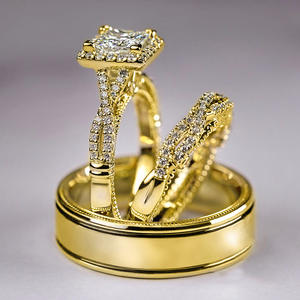 Ensemble de trois bagues classiques en or avec sertissage en diamant taille Asscher pour bijoux de mariage pour femmes H522 - Product Image 3