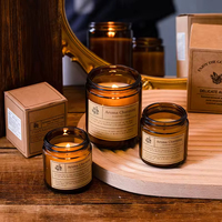Bougies d'aromathérapie uniques faites à la main en cire de soja, avec emballage personnalisé (couleur, logo, boîte), design moderne, couvercles noirs à vis en métal pour