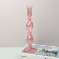 Bougeoir en verre rayé ambre rose vintage, grand chandelier, centre de table de mariage, décoration pour événements et banquets