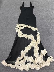 Abito da Sera a Fascia Lungo Fino ai Piedi di Lusso per Donna Sexy ed Elegante di Buona Qualità <span class=keywords><strong>Nero</strong></span> <span class=keywords><strong>con</strong></span> Fiore <span class=keywords><strong>Bianco</strong></span> - Product Image 4