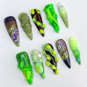 Nouveaux <span class=keywords><strong>faux</strong></span> ongles à presser, motif léopard, en métal, faits main, peints à la main, design <span class=keywords><strong>original</strong></span>, pour manucure tendance et personnalisée - Product Image 5