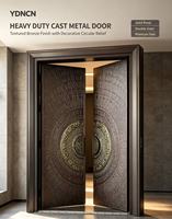 YDNCN Porte d'entrée double de luxe en aluminium moulé martelé, finition bronze antique, grande, circulaire, avec motifs 3D en relief, style européen pour appartement