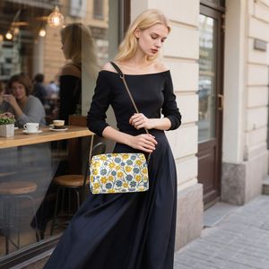 Yellow Floral Print Custom Leather <b>Crossbody</b> <b>Bag</b> for Women Chain Purse Shoulder Handbag with Chain Strap for <b>Summer</b> Beach - Product Image 4