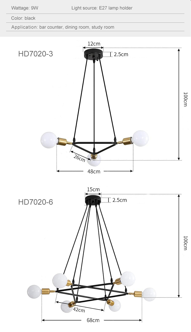 Modern Style Decoration Dining Room Indoor Restaurant Luxury E27 Metal Chandelier