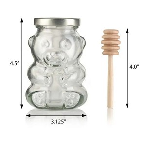 Venta al por mayor de oso de peluche en forma de botella de vidrio de miel tarro de vidrio con tapa Lug palo de madera - Product Image 6