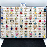 Bijoux XUPING, bagues en cristal mélangé plaquées or 14 carats, vente en gros, taille aléatoire 6-10, bague en zircone cubique colorée, lot en vrac
