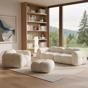 Set <span class=keywords><strong>Divani</strong></span> in Velluto Stile Scandinavo per Soggiorno Divano in Tessuto Imbottitura in Morbida Schiuma Design Jelly Comodo Divano Componibile Puff - Product Image 4